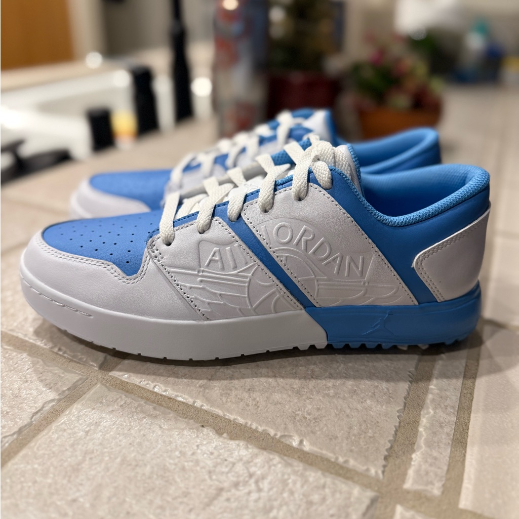 Air Jordan 1 Nu 'Unc Blue' White Golf Sneakers, Size 8m/ 9.5w